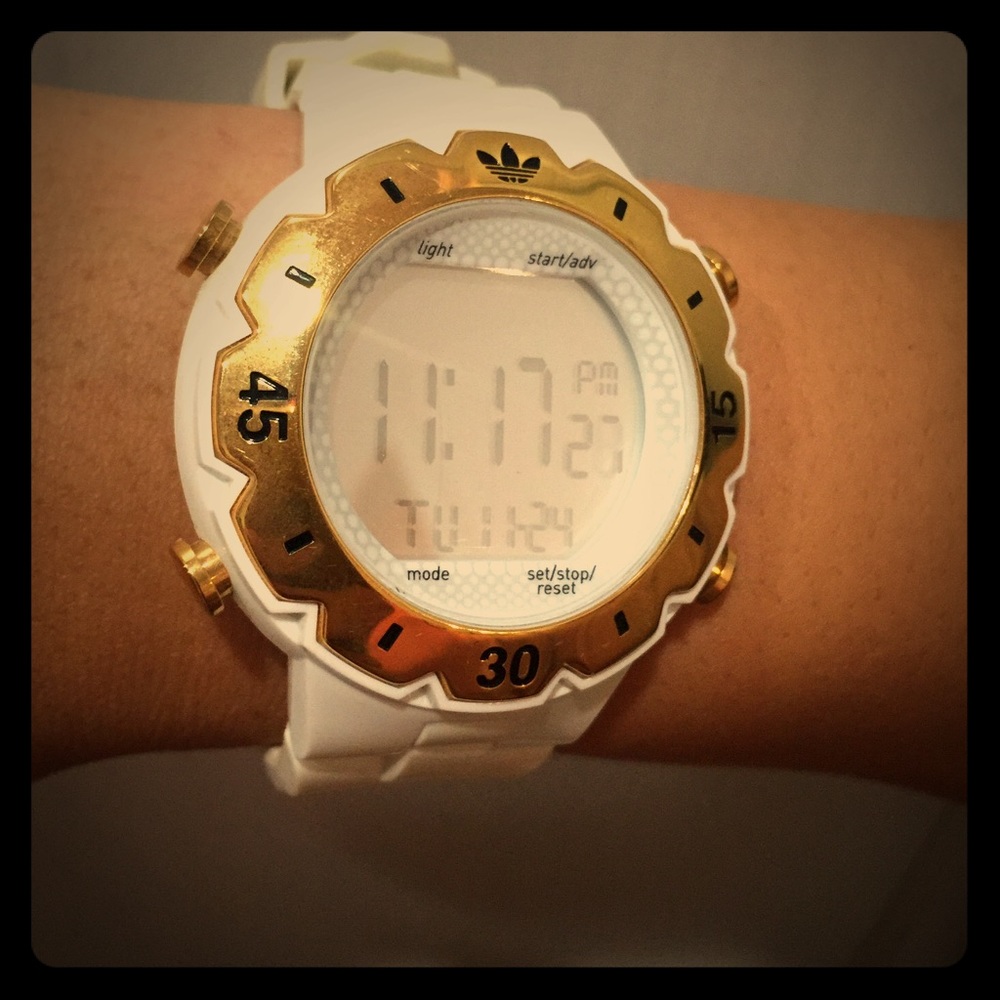 Adidas white w/ gold detail sport watch - digital